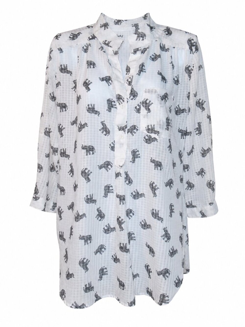 Cals Elephant Print Button Front Blouse White Grey | Small